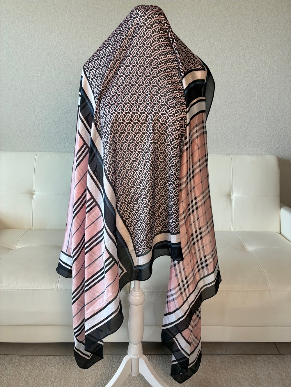 Chic Pink & Black Patterned Women's Wrap Scarf